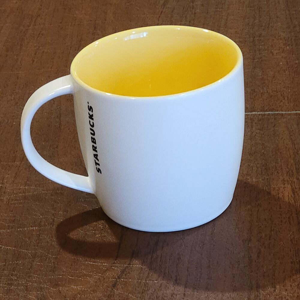 2011 White Yellow Starbucks Coffee Tea Mug Cup Bone China 16 oz